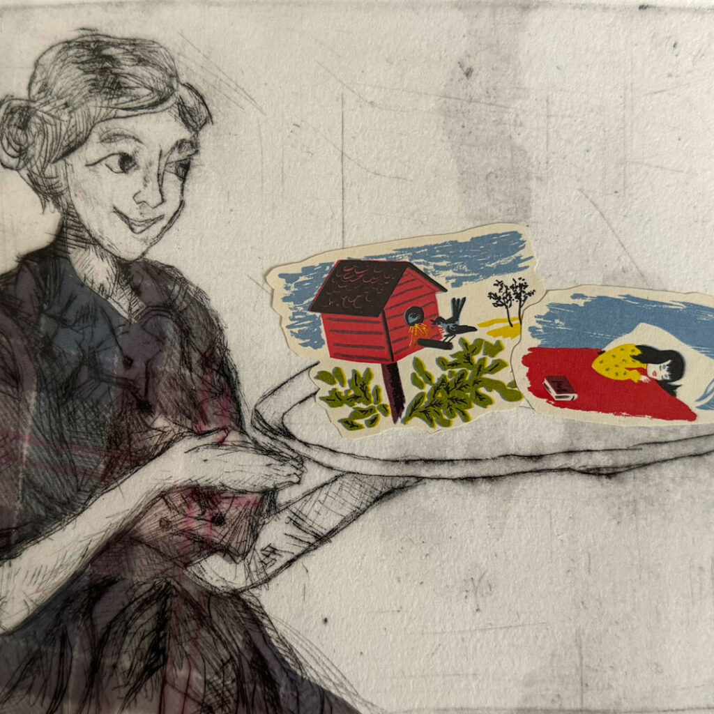 book with hardware binding, copperplate etching, mixed-media collage