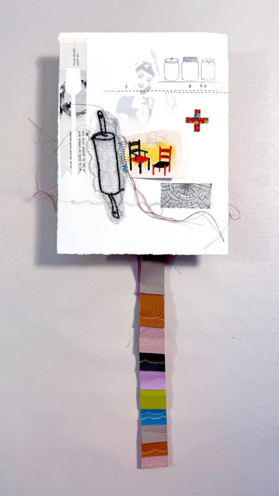 mixed-media collage, print, sewing