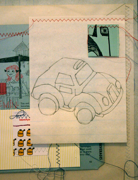 drawing, mother hands - lithography, sewing, collage, job sleeve, gloves filled with sand