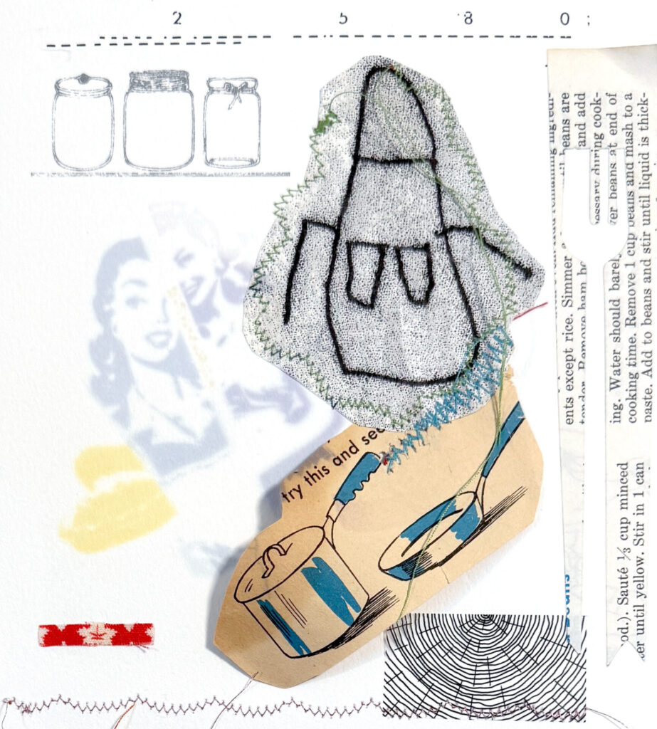 mixed-media collage, print, sewing