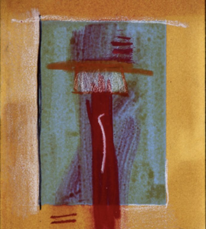 color oil painting with varnish, abstracted road sign