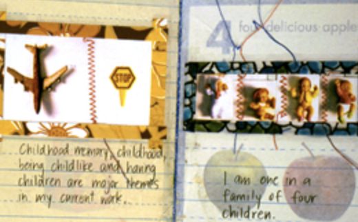 collaged cardboard children’s book with silver cast cover, inkjet photographs, contact paper