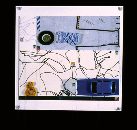 pigment ink print on archival paper, silver cast nails, copper wire, sewing
